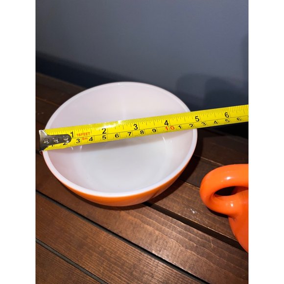 Set Of Mug & Small Bowl MCM Hazel Atlas In Bright Orange - Milk Glass, 60s - Picture 8 of 8
